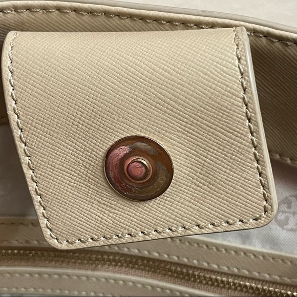 Tory Burch East West Robinson Satchel Tote Color Block Mid Camel Ivory - Picture 12 of 14